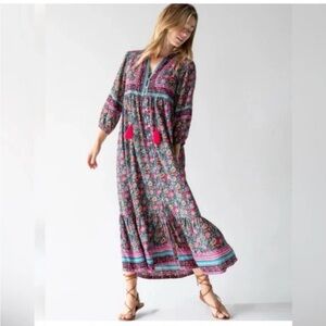 NATURAL LIFE S 3/4 sleeveFloral Dress with pink and blue